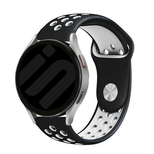 Silicone Sport Strap, black/white, on a watch, 3/4 front view