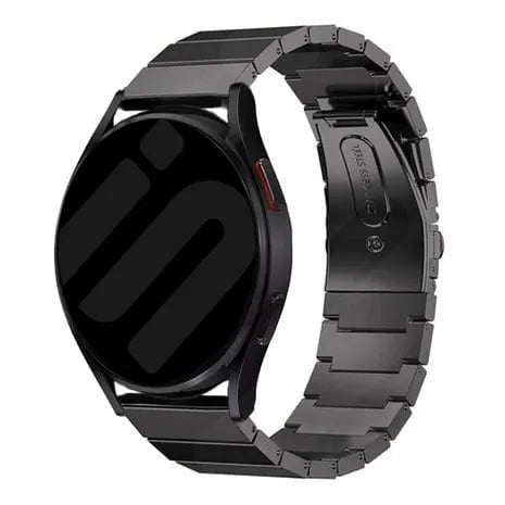 Premium Metal Strap, black, on a watch, 3/4 front view