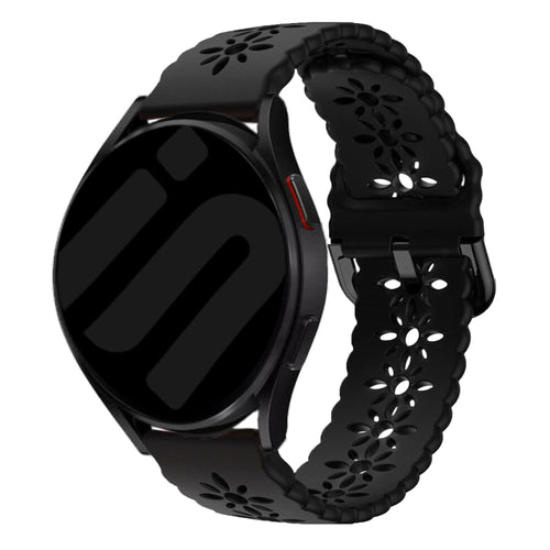 Patterned Silicone Strap, black, on a watch, 3/4 front view