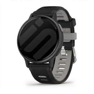 Silicone Buckled Sport Strap, black/grey, on a watch, 3/4 front view