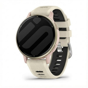 Silicone Buckled Sport Strap, beige/black, on a watch, 3/4 front view