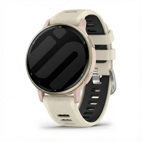 Silicone Buckled Sport Strap, beige/black, on a watch, 3/4 front view