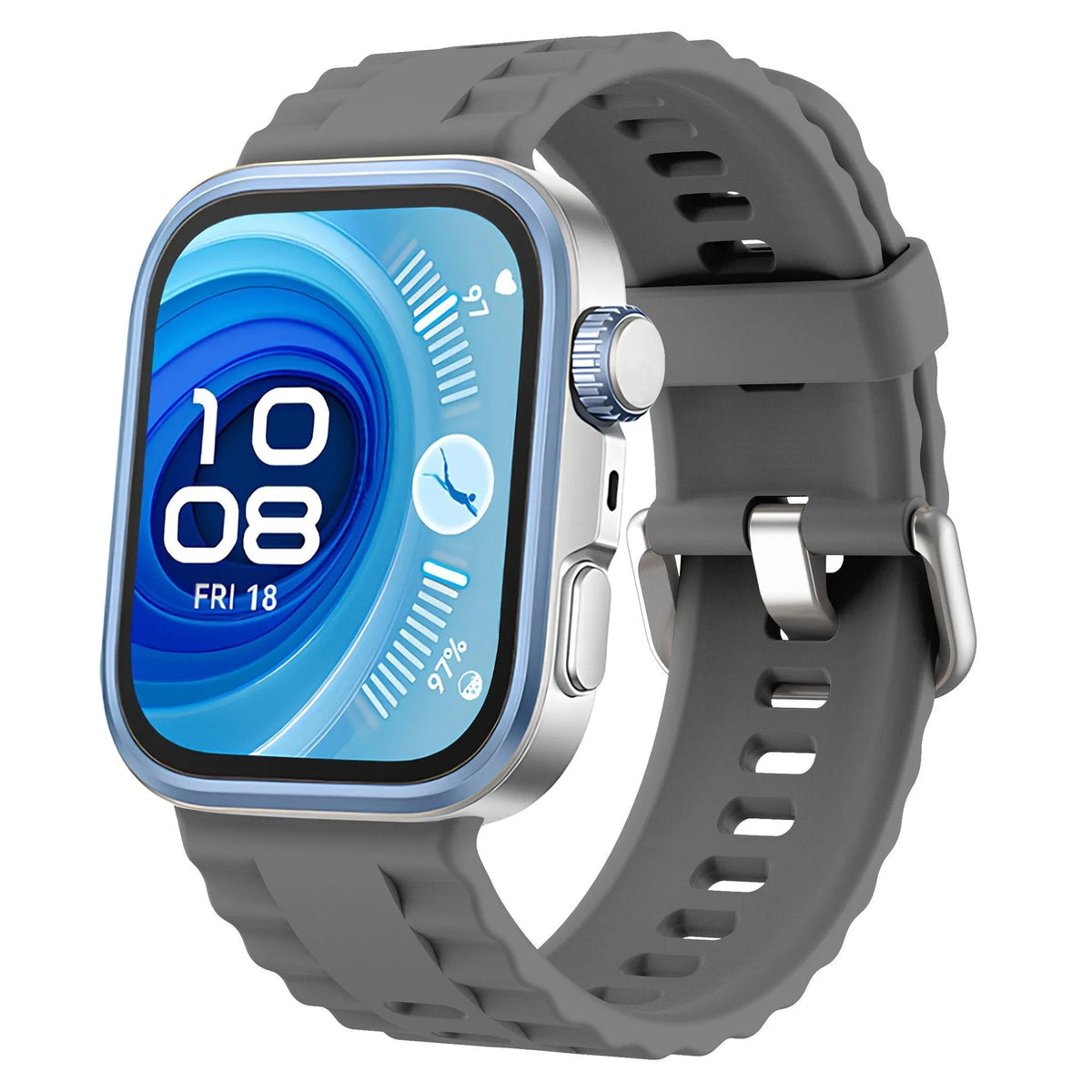 Silicone Classic Strap, dark grey, on a watch, 3/4 front view