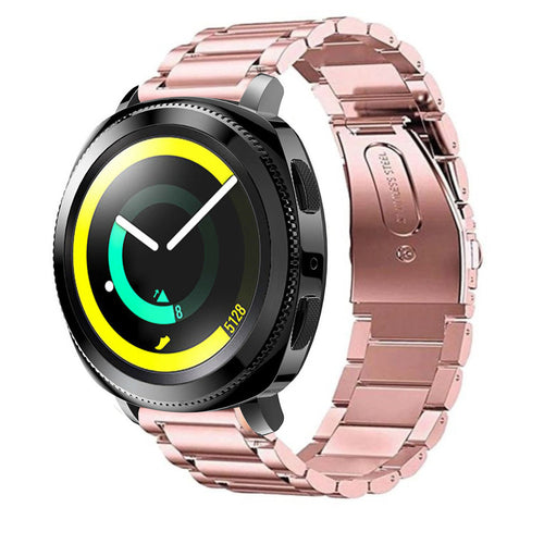 Steel Strap, pink, on a watch, 3/4 front view