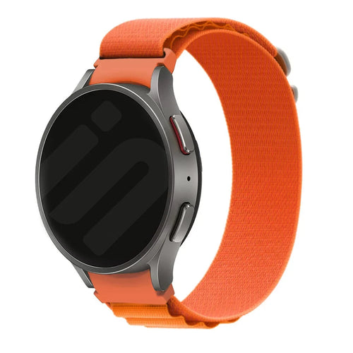 Alpine Nylon Strap, orange, on a watch, 3/4 front view