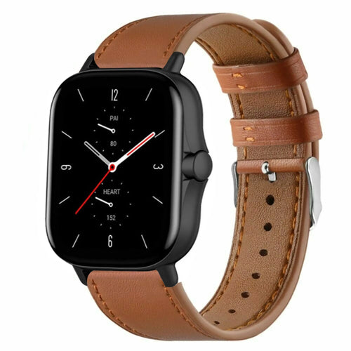Modern Leather Strap, brown, on a watch, 3/4 front view