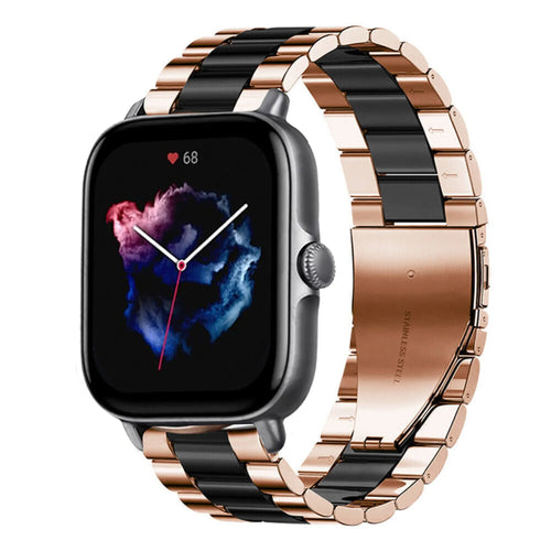 Steel Strap, rose gold/black, on a watch, 3/4 front view