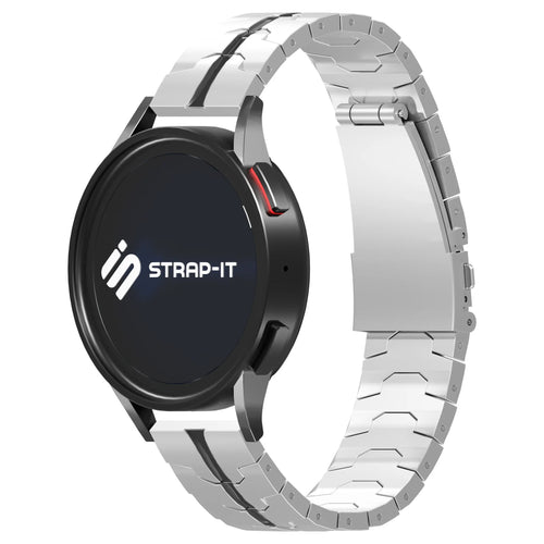 Steel Iron Strap, silver/black, on a watch, 3/4 front view