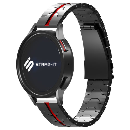 Steel Iron Strap, black/red, on a watch, 3/4 front view