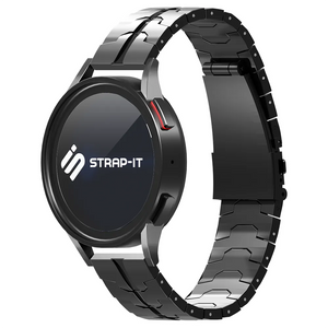 Steel Iron Strap, black, on a watch, 3/4 front view