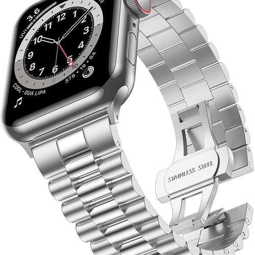 Presidential Steel Strap, silver, on a watch, 3/4 front view