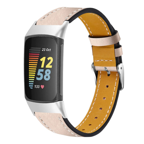 Bracelet cuir moderne Fitbit Charge 5 (beige clair)