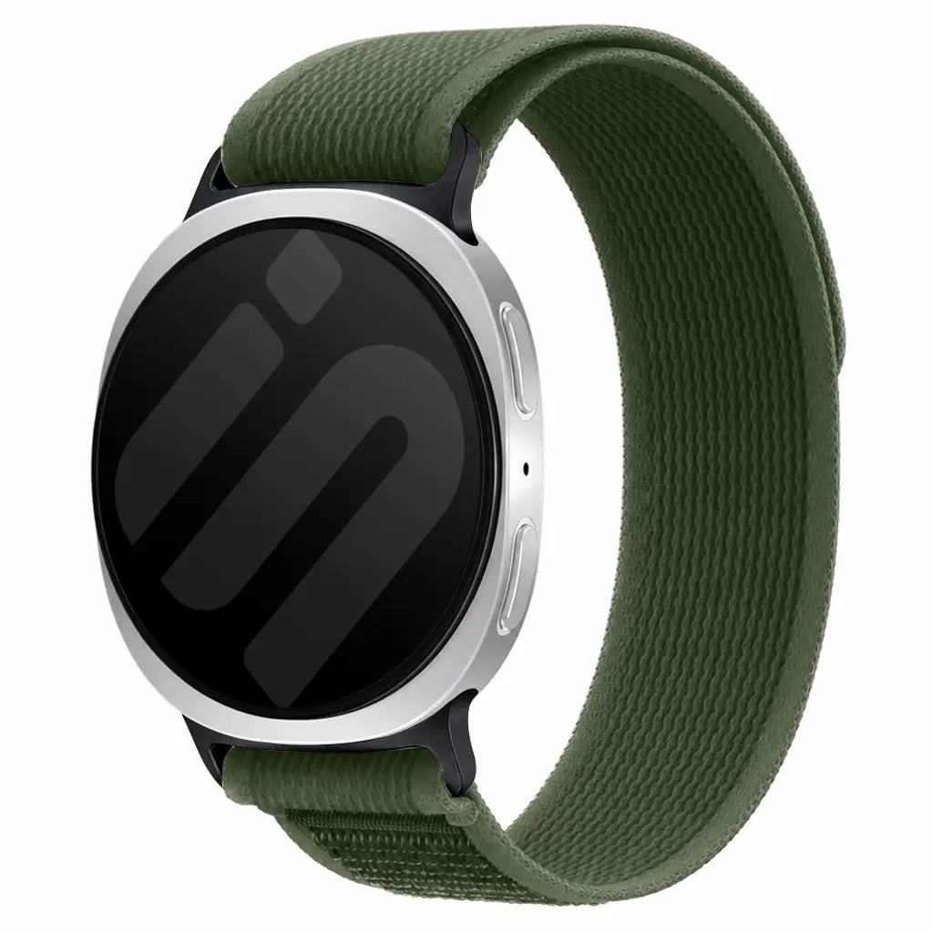 Trail Nylon Strap, army green, on a watch, 3/4 front view