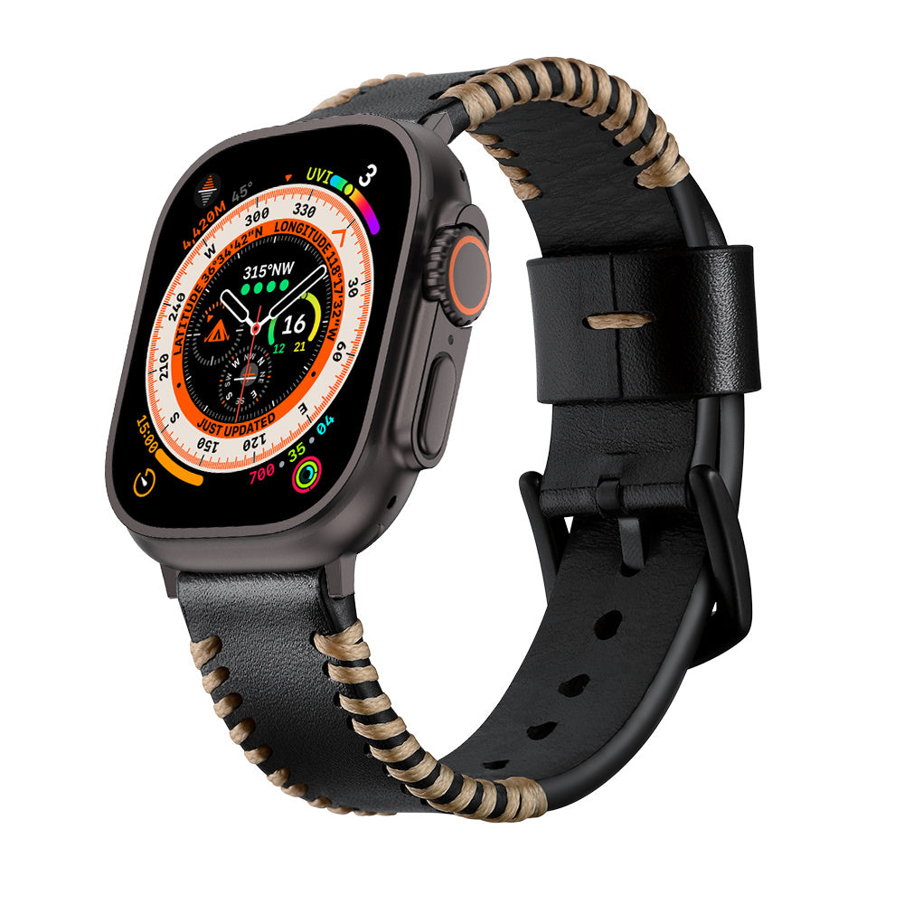 Bracelet cuir cousu Apple Watch Ultra (noir)