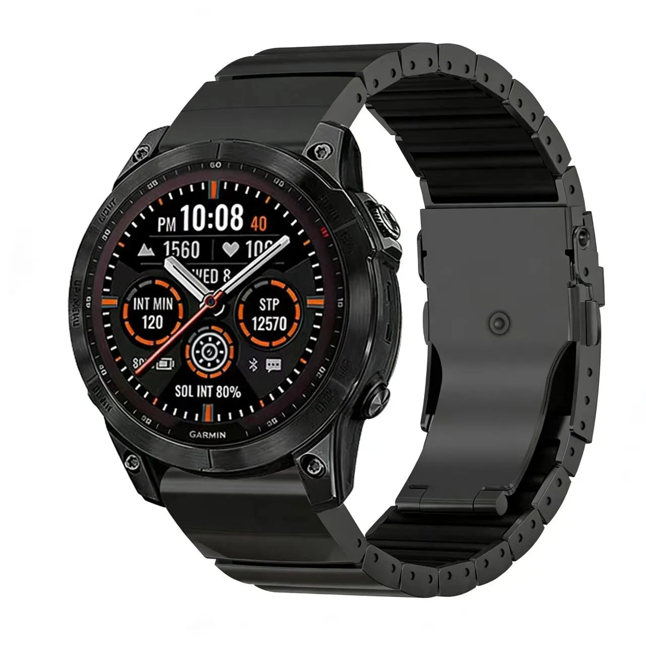 Titanium Hybrid Strap, black, on a watch, 3/4 front view