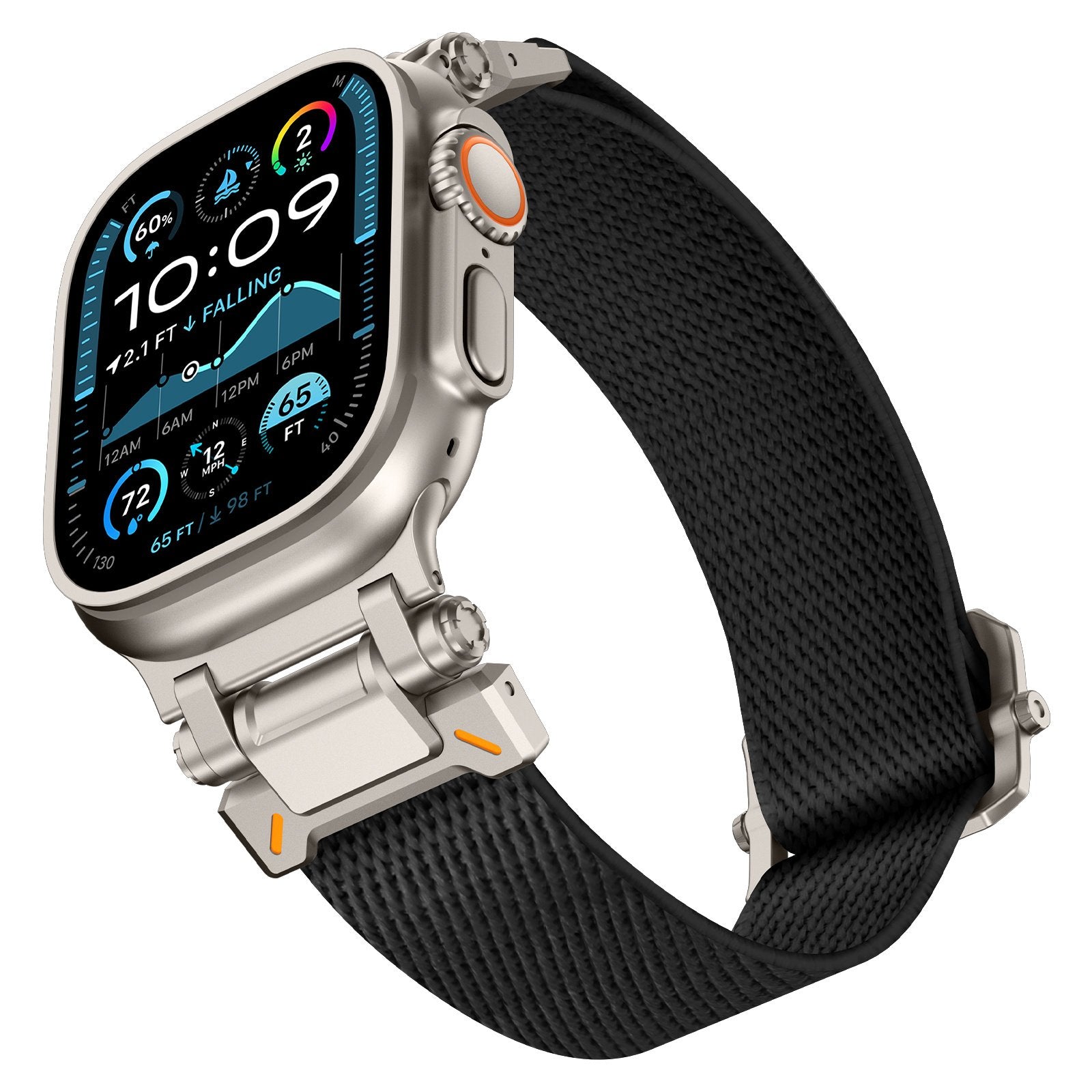 Bracelet polyester 'Explorer' Apple Watch Ultra (noir avec titane)