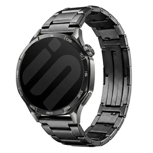 Refined Titanium Strap, black, on a watch, 3/4 front view