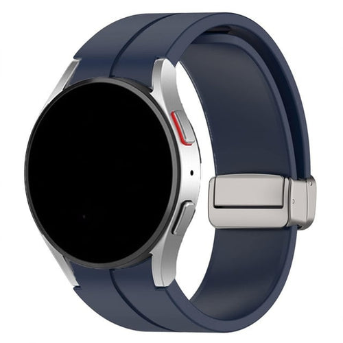 Silicone Magnetic Sport Strap, dark blue, on a watch, 3/4 front view