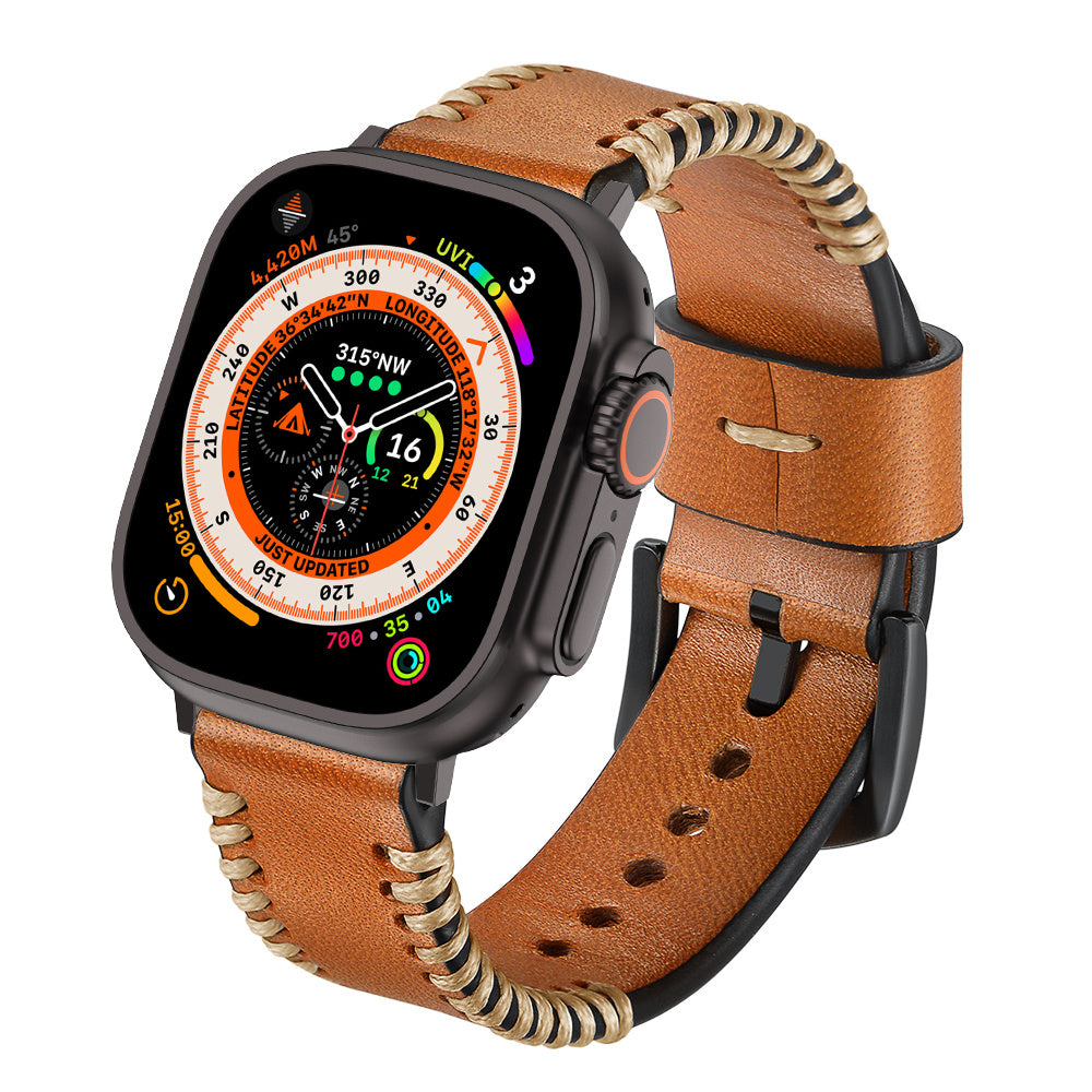 Bracelet cuir cousu Apple Watch Ultra (marron)