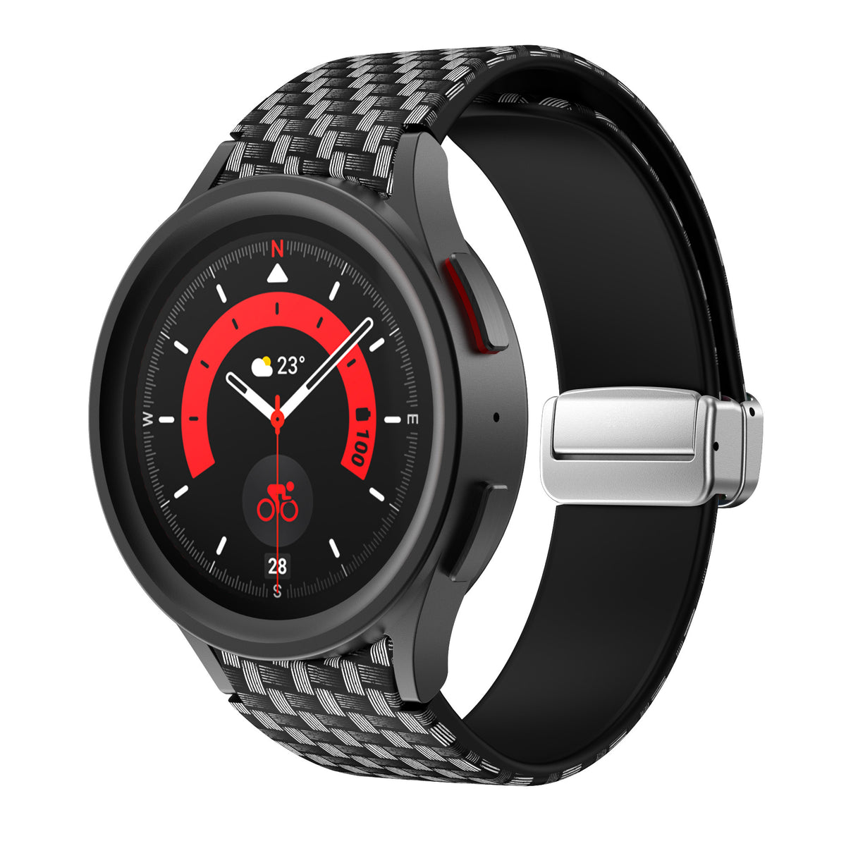 Silicone Magnetic Patterned Strap, on a watch, 3/4 front view