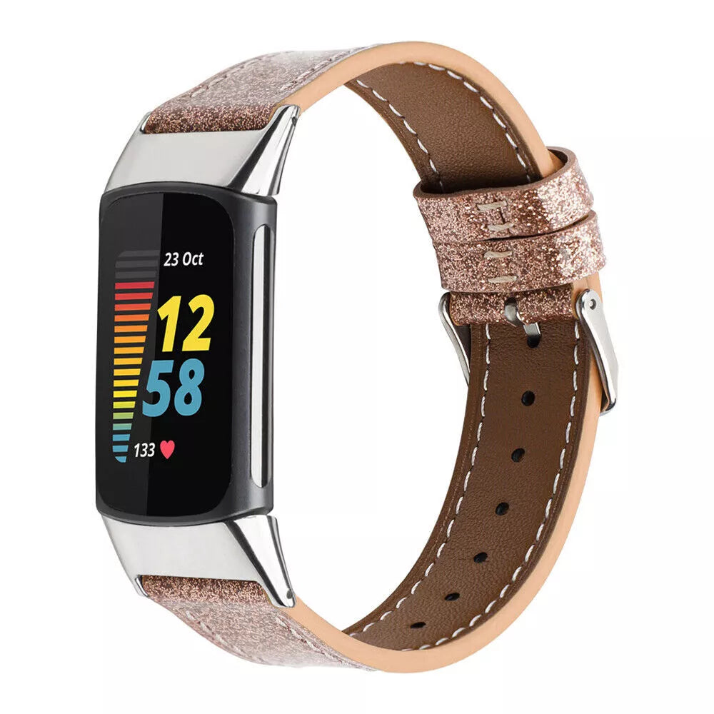Bracelet cuir Fitbit Charge 6 (or foncé)
