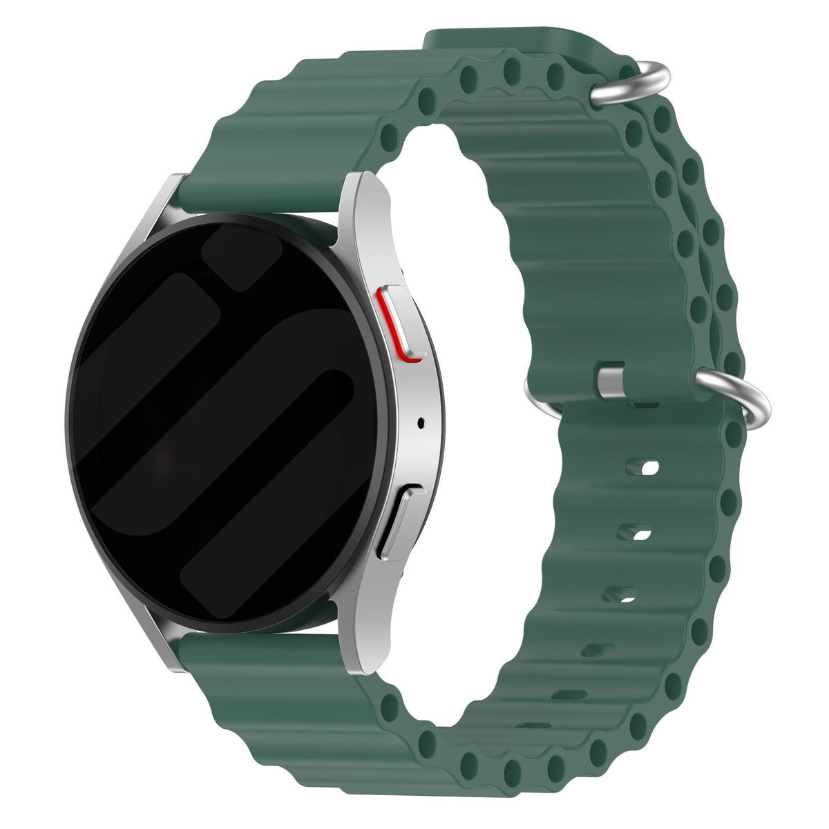 Silicone Ocean Strap, dark green, on a watch, 3/4 front view