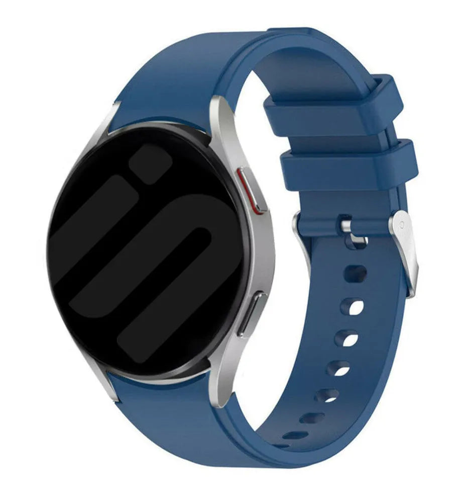 Silicone Strap 'Perfect Fit', blue, on a watch, 3/4 front view