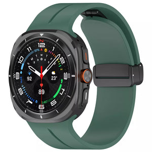 D-Buckle Silicone Strap, dark green, on a watch, 3/4 front view