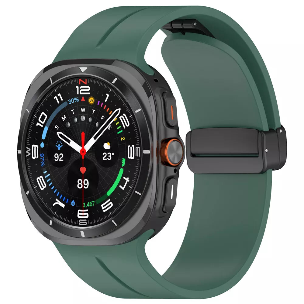 D-Buckle Silicone Strap, dark green, on a watch, 3/4 front view