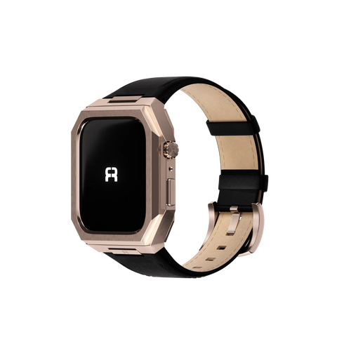 Reqior Boîtier en metal avec bracelet en cuir Apple Watch 45mm (rose or/noir)