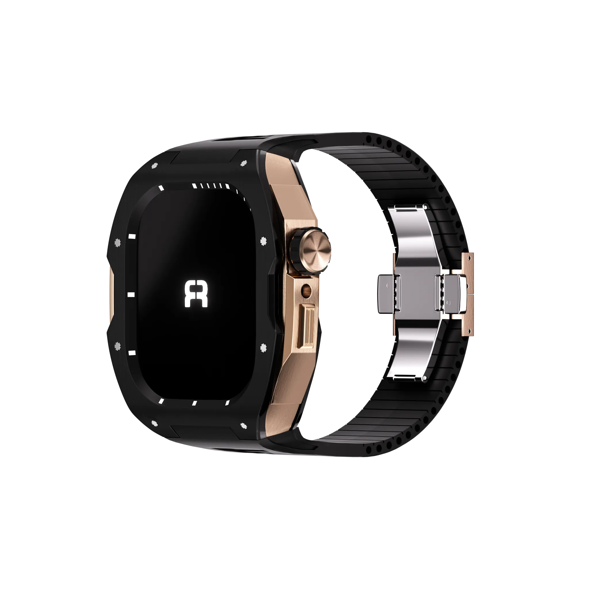 Reqior Apple Watch 45mm Case with Rubber Strap (Black/Rose Gold)