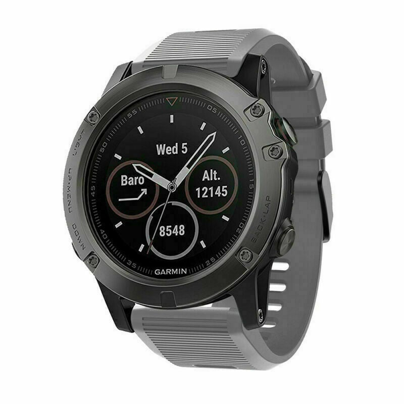 Silicone Strap, grey, on a watch, 3/4 front view