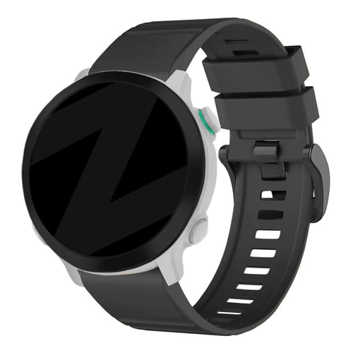 Buckled Silicone Strap, black, on a watch, 3/4 front view