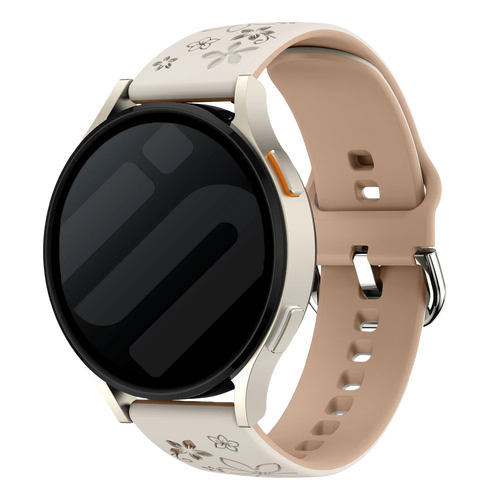 Bracelet silicone à fleurs Huawei Watch 5 - 42mm (lumière stellaire/beige)