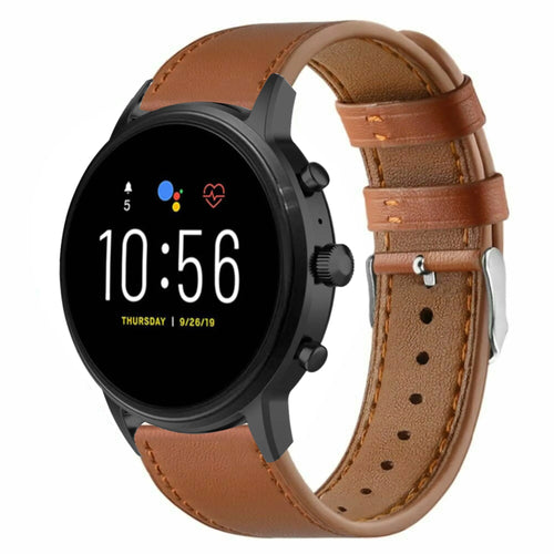 Modern Leather Strap, brown, on a watch, 3/4 front view