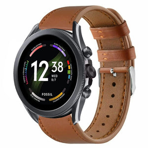 Modern Leather Strap, brown, on a watch, 3/4 front view