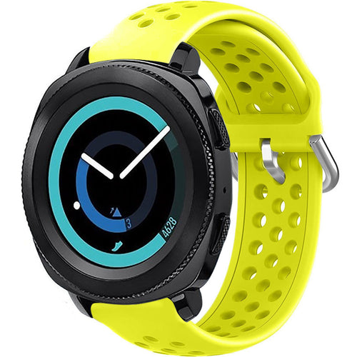 Breathable Silicone Strap, yellow, on a watch, 3/4 front view