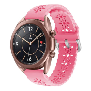 Patterned Silicone Strap, bright pink, on a watch, 3/4 front view