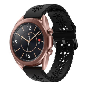 Patterned Silicone Strap, black, on a watch, 3/4 front view
