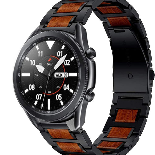 Wood Steel Strap, black, on a watch, 3/4 front view