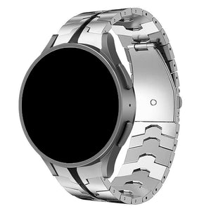 Steel Iron Strap, silver/black, on a watch, 3/4 front view