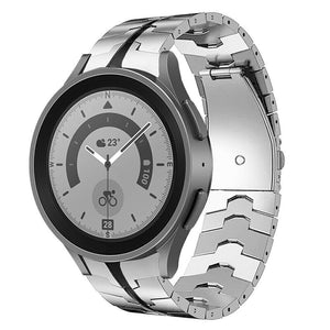 Steel Iron Strap, silver/black, on a watch, 3/4 front view
