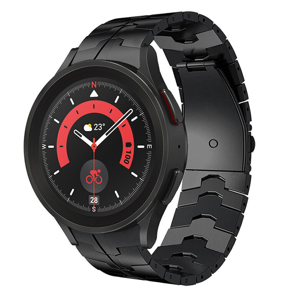 Steel Iron Strap, black, on a watch, 3/4 front view