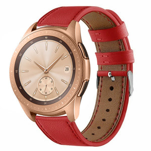 Modern Leather Strap, red, on a watch, 3/4 front view