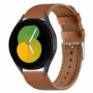 Modern Leather Strap, brown, on a watch, 3/4 front view