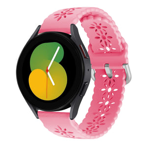 Patterned Silicone Strap, bright pink, on a watch, 3/4 front view