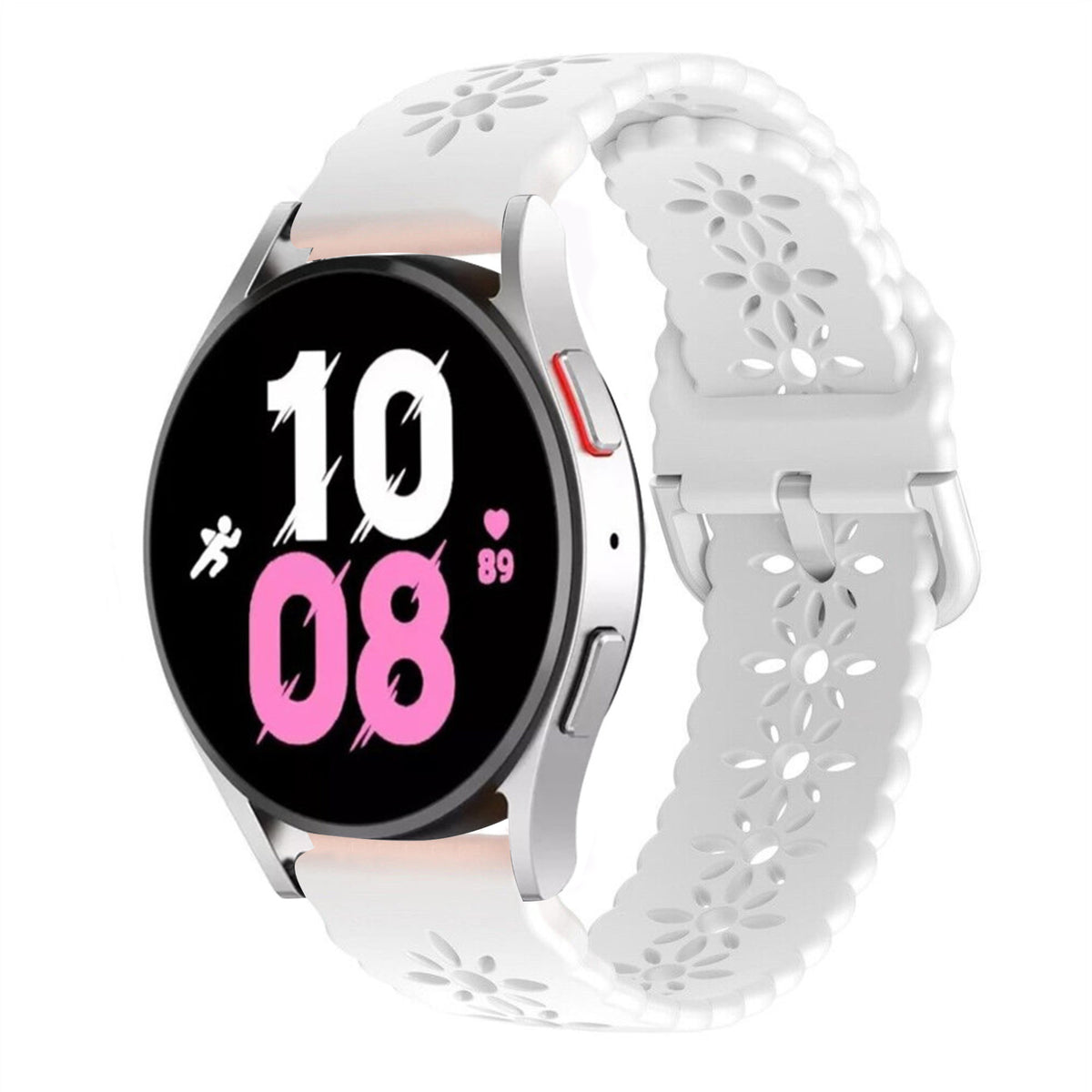Patterned Silicone Strap, white, on a watch, 3/4 front view