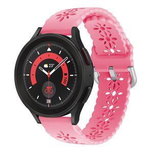 Patterned Silicone Strap, bright pink, on a watch, 3/4 front view