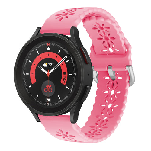 Patterned Silicone Strap, bright pink, on a watch, 3/4 front view