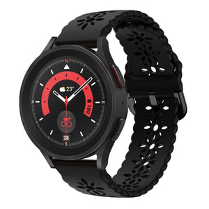 Patterned Silicone Strap, black, on a watch, 3/4 front view